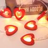 10pcs Valentine's Day Wooden Heart String Lights Fairy Light Hanging Lamp Valentines Wedding Birthday Party Room Decoration
