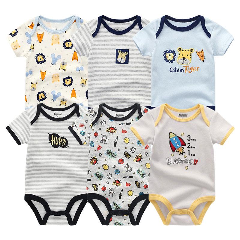 KIDDIEZOOM 6 PCS Newborn Cartoon Onesie Bodysuits Short-sleeved Suits for Babies Boys Baby Girl Clothes
