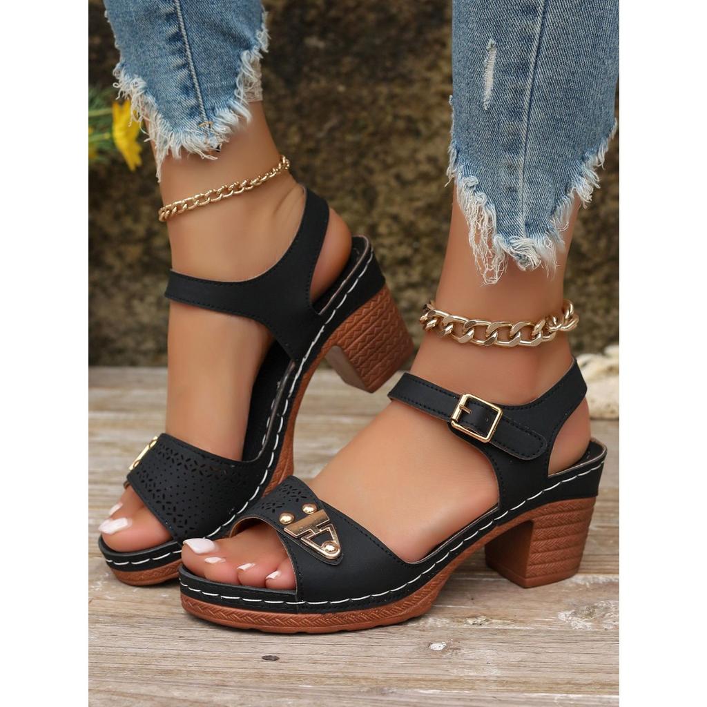 Coarse Heeled Sandals for Women's Outdoor Wear, Summer New Style Coarse Heeled Plus Size High-heeled Sandals for Women's Casual Comfort