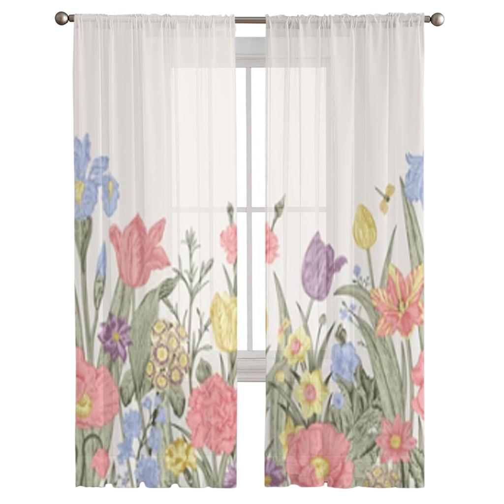 Прозрачные шторы с весенними цветами для окон гостиной, прозрачная тюль-вуаль, занавески для спальни, домашний декор