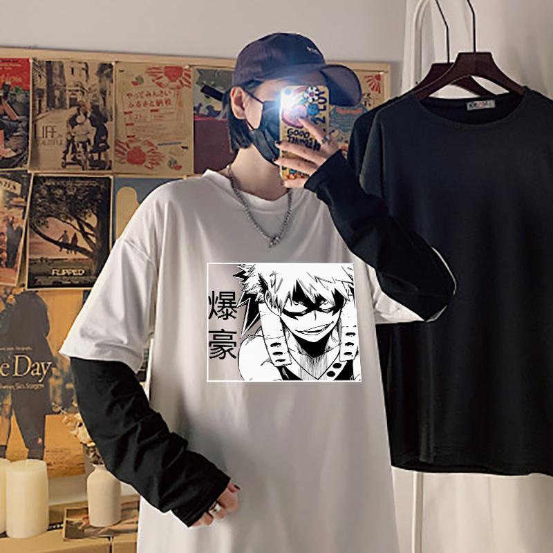 Футболка «My Hero Academia Bakugo Katsuki», летняя уличная одежда в стиле Харадзюку в стиле японского аниме, летние футболки из двух предметов с длинными рукавами и героями мультфильмов
