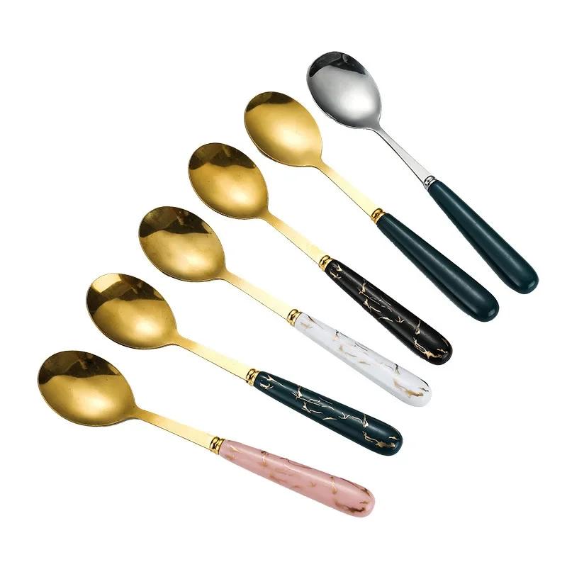 Stainless steel spoon imitation ceramic handle net red spoon Korean spoon beauty creative home coffee stirring spoon
