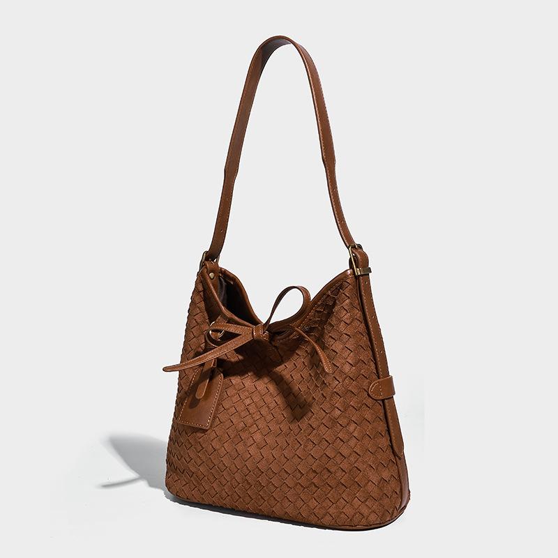 Women's bag 2025 new trendy versatile simple woven bucket bag large capacity tote bag fashionable shoulder crossbody bag
