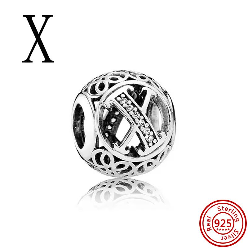 925 Чистая медь Символ бесконечности Полый Круг A-Z 26 Букв Алфавита Сияющие Циркониевые Бусины Подходят для Оригинального Браслета с Шармами Pantaro