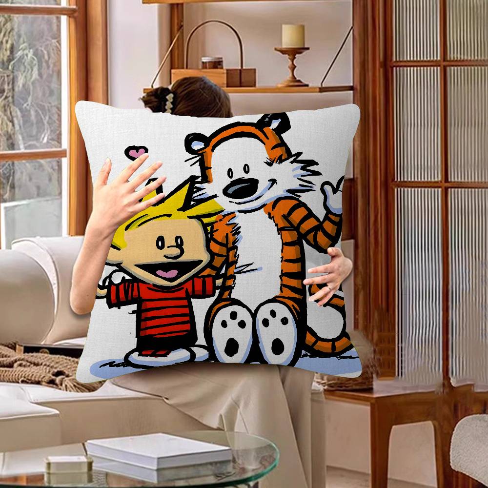 Book CCalvin and HHobbes Pillow Covers Cartoon Sofa Decorative Home Doublesided Printing Short Plush Cute Cushion Cover