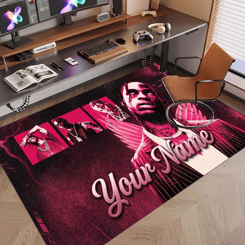 Custom Name Crystal Velvet Rug,Travis Scott Comfortable Anti Slip Floor Mat For Room Decoration