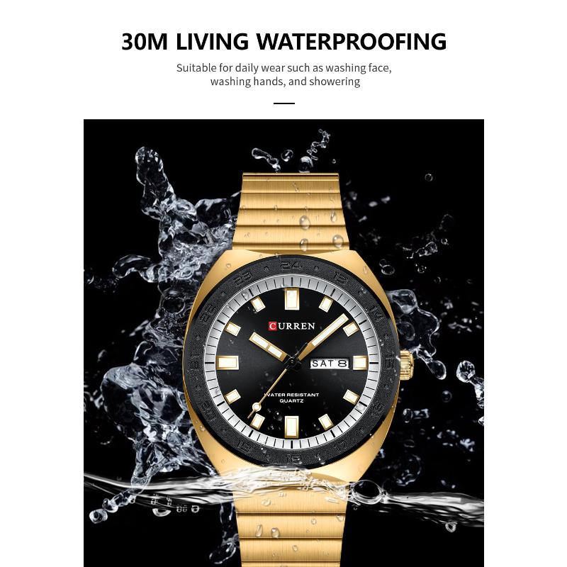 CURREN Роскошные мужские часы, новый дизайн, нержавеющая сталь, светящийся дисплей недели, календарь, водонепроницаемые часы для мужчин