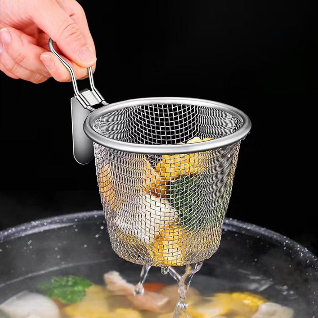 Noodle Strainer Colander Fry Basket Stainless Steel Noodles Mesh Flat Cylinder