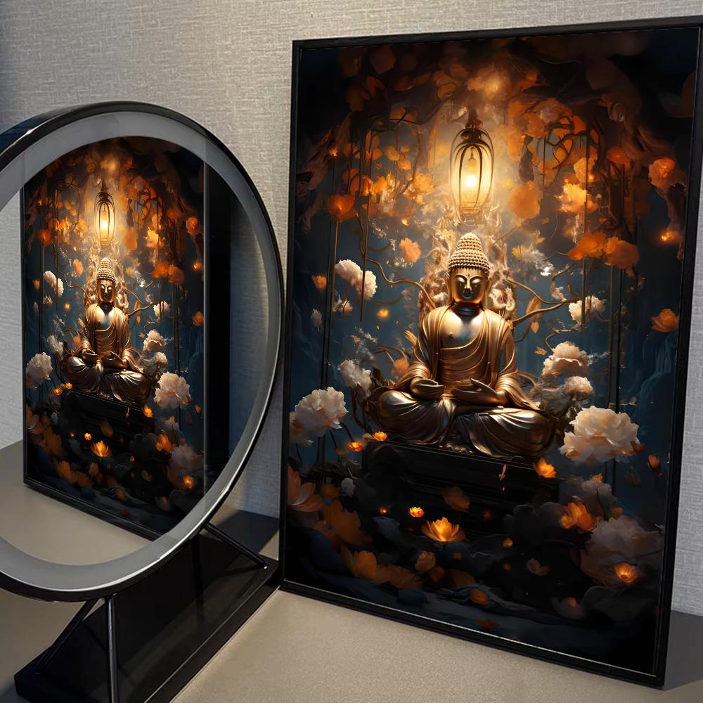 Камень Древний Будда Самоклеящийся Художественный Плакат Ретро Наклейка Из Крафт-Бумаги DIY Комната Бар Кафе Винтажная Декоративная Живопись