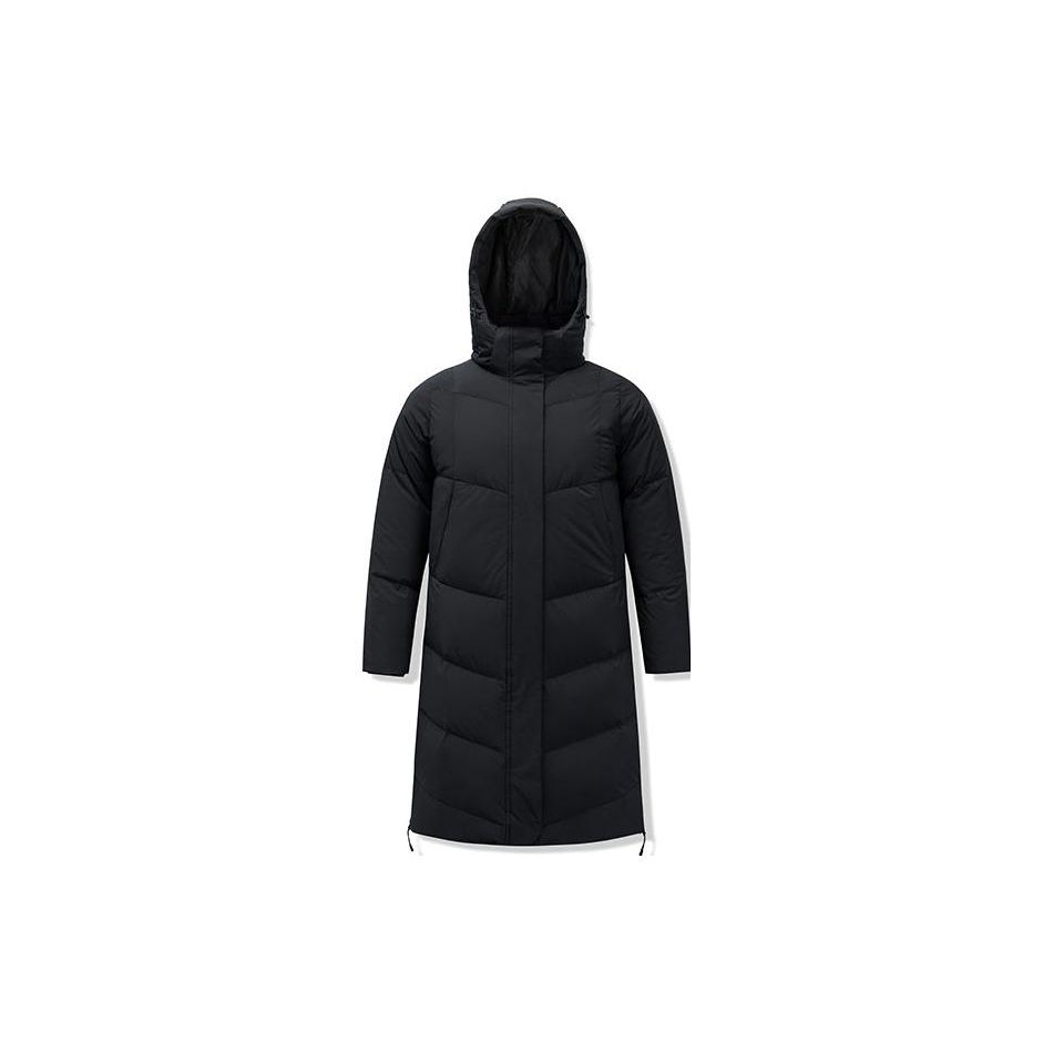 Anta Solid Color Letter Print Pattern Zipper Hooded Down Jacket Women Outerwear Black 962247905-1