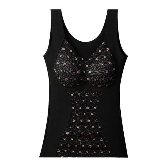 Женский бесшовный жилет с нагрудными вкладышами, без рукавов, толстый немецкий бархат, термобелье, сохраняющее тепло, эластичный, с V-образным вырезом, кружевной топ, зимняя базовая модель