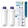 2PCS Water Filter for DLSC002 W/12pcs Descaler Tablets for Delonghi Magnifica S Dinamica Coffee Machine, ECAM, ESAM, ETAM Series