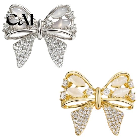 Decorative Bow Brooch Rhinestone Brooch, Cat Eye Stone Bowknot Lapel Pin, Sweater Metal Pin Cardigan Coat Suits Clothing Accessories, Jewelry Gift
