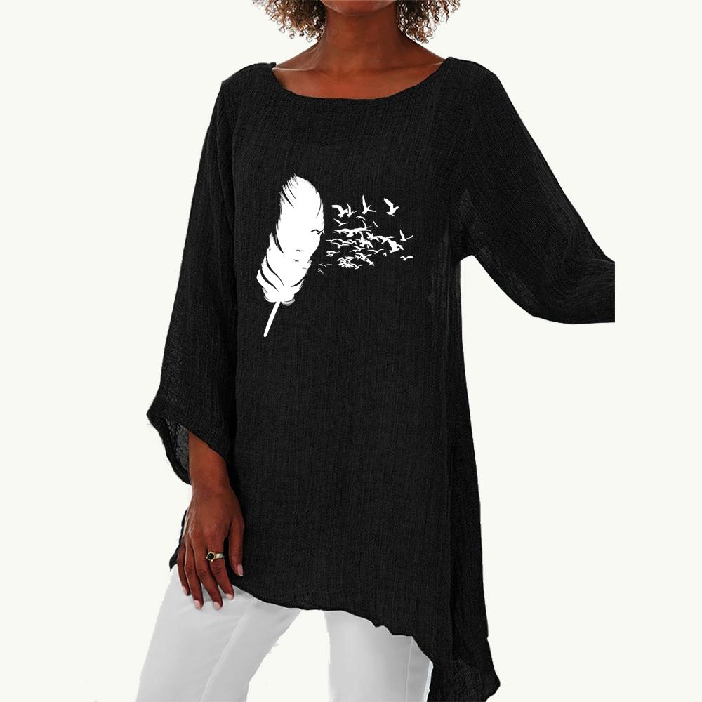 Женская весенне-летняя модная длинная рубашка, женская повседневная тонкая рубашка с длинным рукавом 3/4, свободная рубашка размера плюс с круглым вырезом и принтом