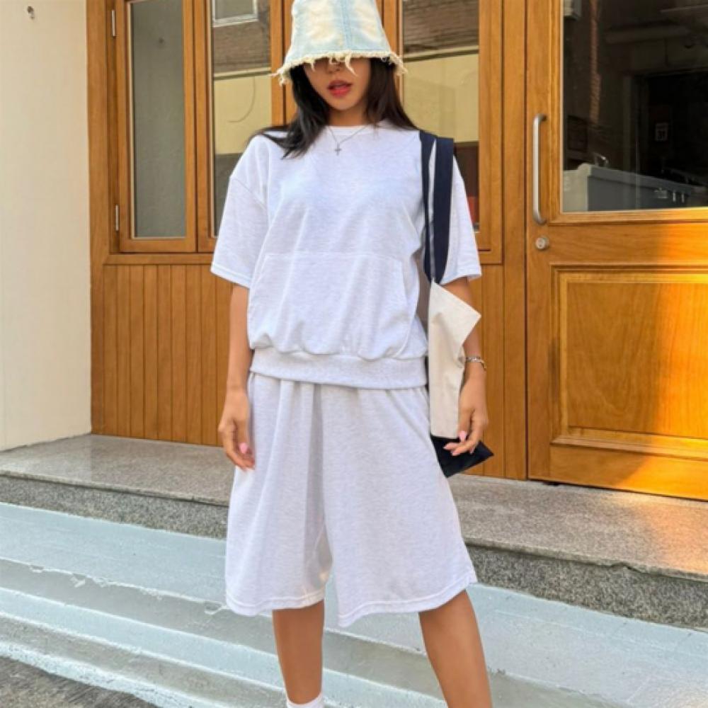 New Arrivals Open Run Women Summer Casual Hoodie Oversized Short Sleeve Banding