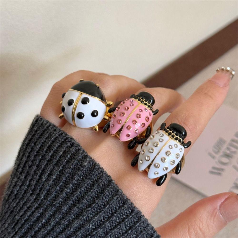 Кольцо с росписью в корейском стиле, ювелирные аксессуары, массивное эмалированное кольцо, украшение в виде капель насекомых