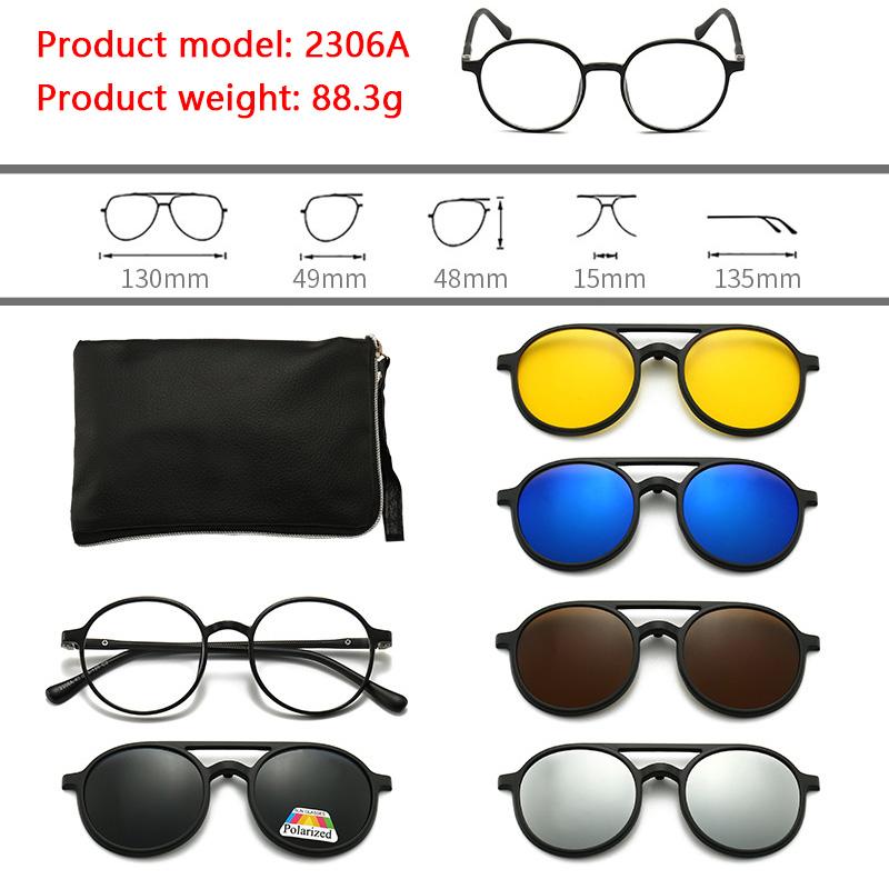6 In 1 Polarized Sunglasses Men Women Magnetic Clip On Glasses  Optical Prescription Eyeglass Frames Magnet Clips