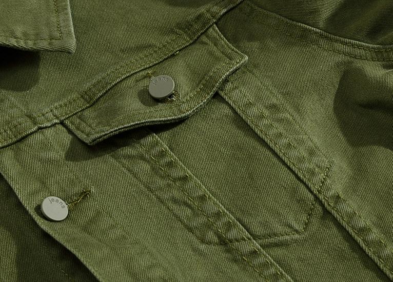 Джинсовая куртка приталенного кроя в корейском стиле - Белая с длинным рукавом, Зеленый мужской эластичный джинсовый топ