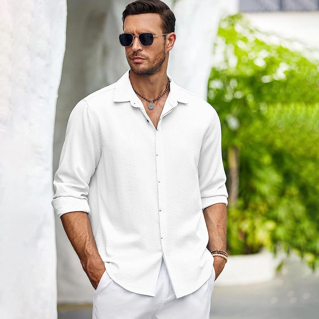 Men's Solid Color Lapel Shirt Casual Loose Fashion Cardigan Top