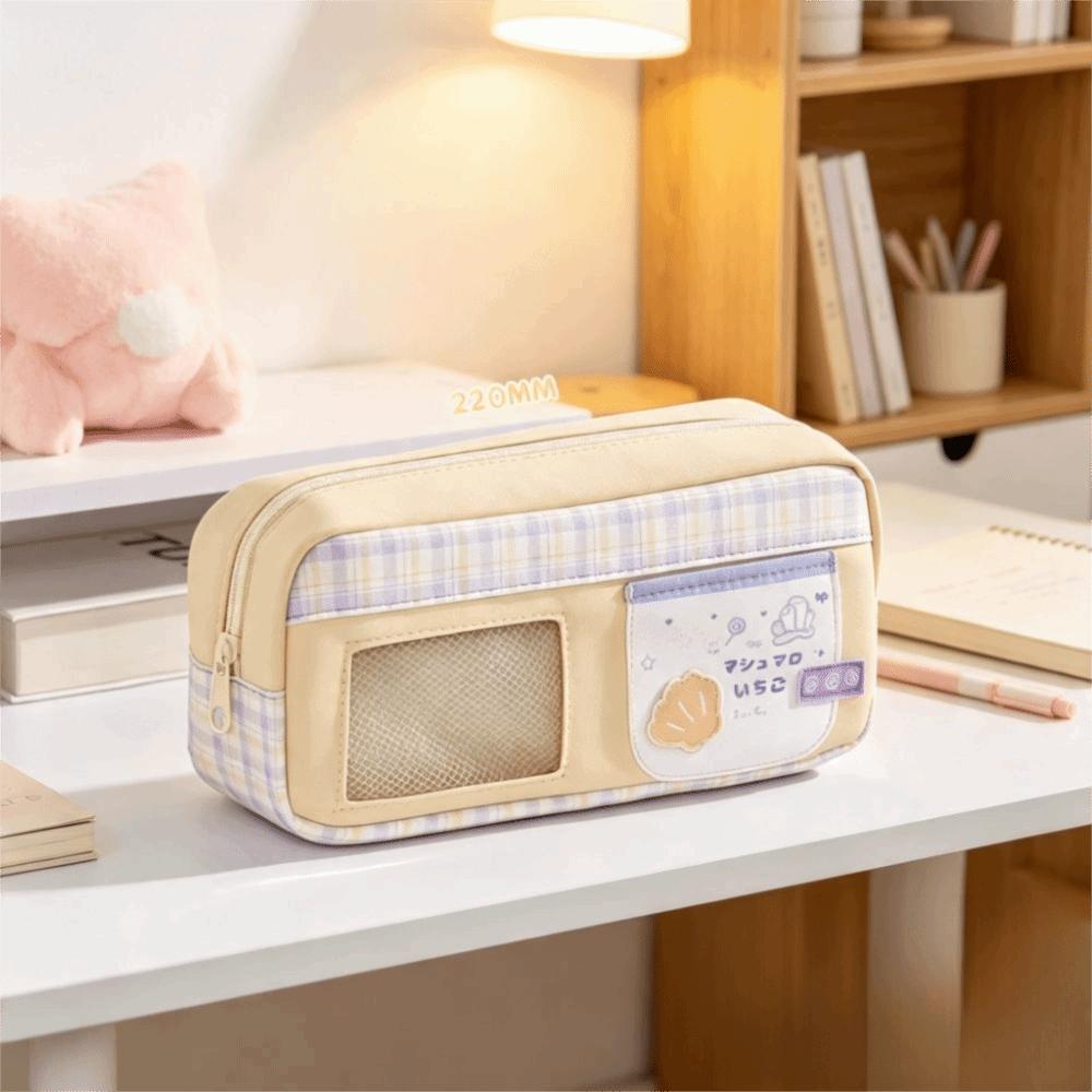 Transparent Window Pencil Case Large Capacity Stationery Bag Sweet Stationery Case DIY Badge