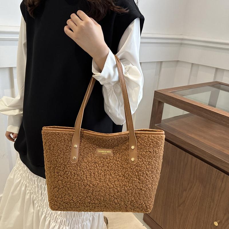 Мягкая сумка большой емкости осень-зима женская сумка из овечьей шерсти сумка-тоут на молнии повседневная сумка для покупок дорожная сумка-тоут