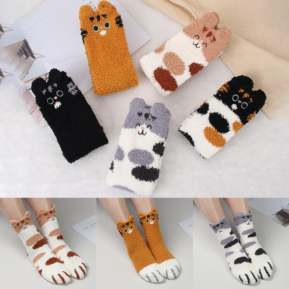 Подарок Пушистый мягкий плюшевый носок для сна Носки для пола Носки с рисунком лап Коралловые бархатные носки Кашемировые носки