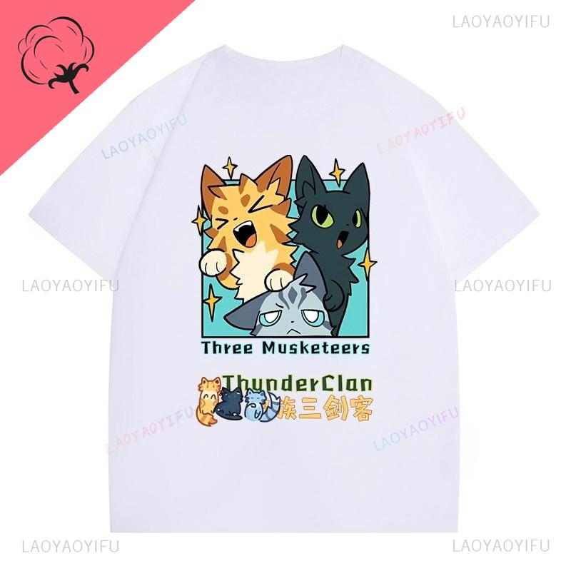 New Style Warrior Cats T Shirt Hot Sale Cat Lover Tee Short Sleeve Cotton Crewneck Kawaii Popular Y2k Clothes Unisex Tops