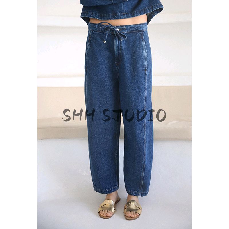 Zipper Denim Short Jacket 6147064 Cotton Tied High Waist All-Matching Jeans 6147065