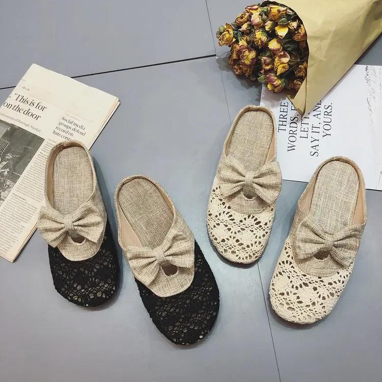 Модные женские внешние полутапочки, полые женские туфли, сетчатые ленивые балетки, летние мюли, удобные женские тапочки, универсальные, Zapatos