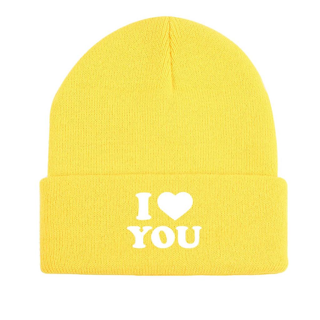 White "I LOVE YOU" Warm Knitted Cap Beanie, Valentine's Day Skull Cap Lightweight Candy Color Simple Headwear Knit Hat Beanie