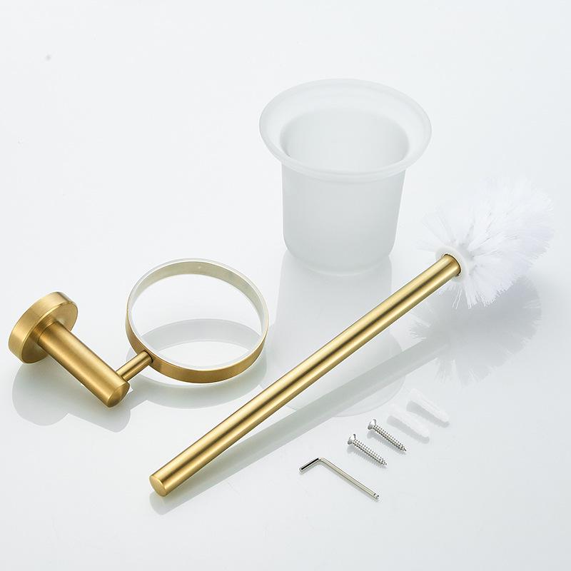 Brushed Gold 304 Stainless Steel Bathroom Set: Towel Rack, Ring, Storage Shelf, Toilet Paper Holder, and Clothes Hook.
