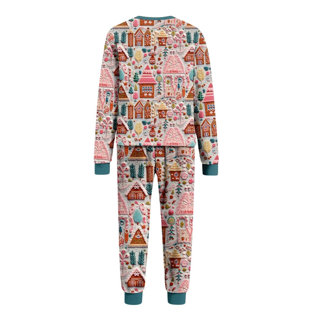 Matching Family Christmas Print Flannel Homewear Set Long-Sleeve Top And Pants