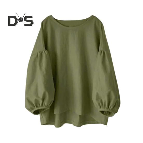 Женские топы с круглым вырезом, пышные, с длинным рукавом, однотонные, свободные, повседневные, блузки, универсальная повседневная одежда