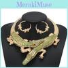 Creative Decoration Rhinestone Crocodile Design Women Necklace And Earring Set