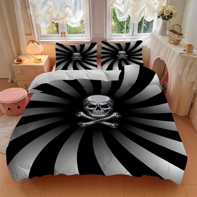 3pcs Skull Duvet Cover Set, Cover For Bedroom Guest Room (1 Duvet Cover + 2 Pillowcase, Without Quilt), yy250922241