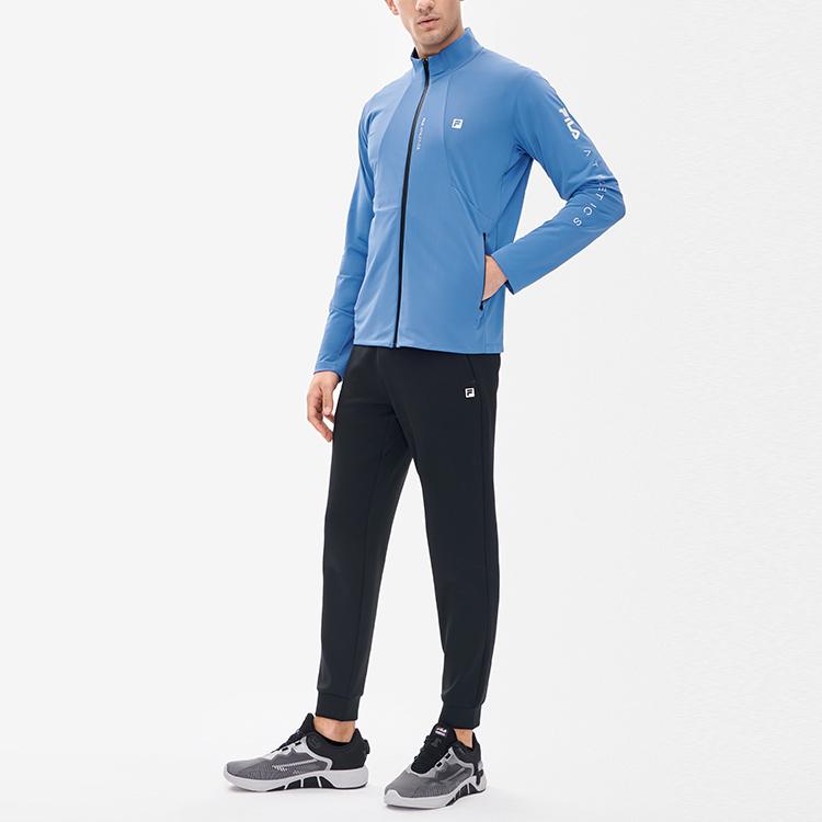 Fila Легкая атлетика Бег Фитнес Куртка с высоким воротником с логотипом Вязаная с длинным рукавом Мужская куртка Серая Кобальтово-синяя A11M231501F-BU