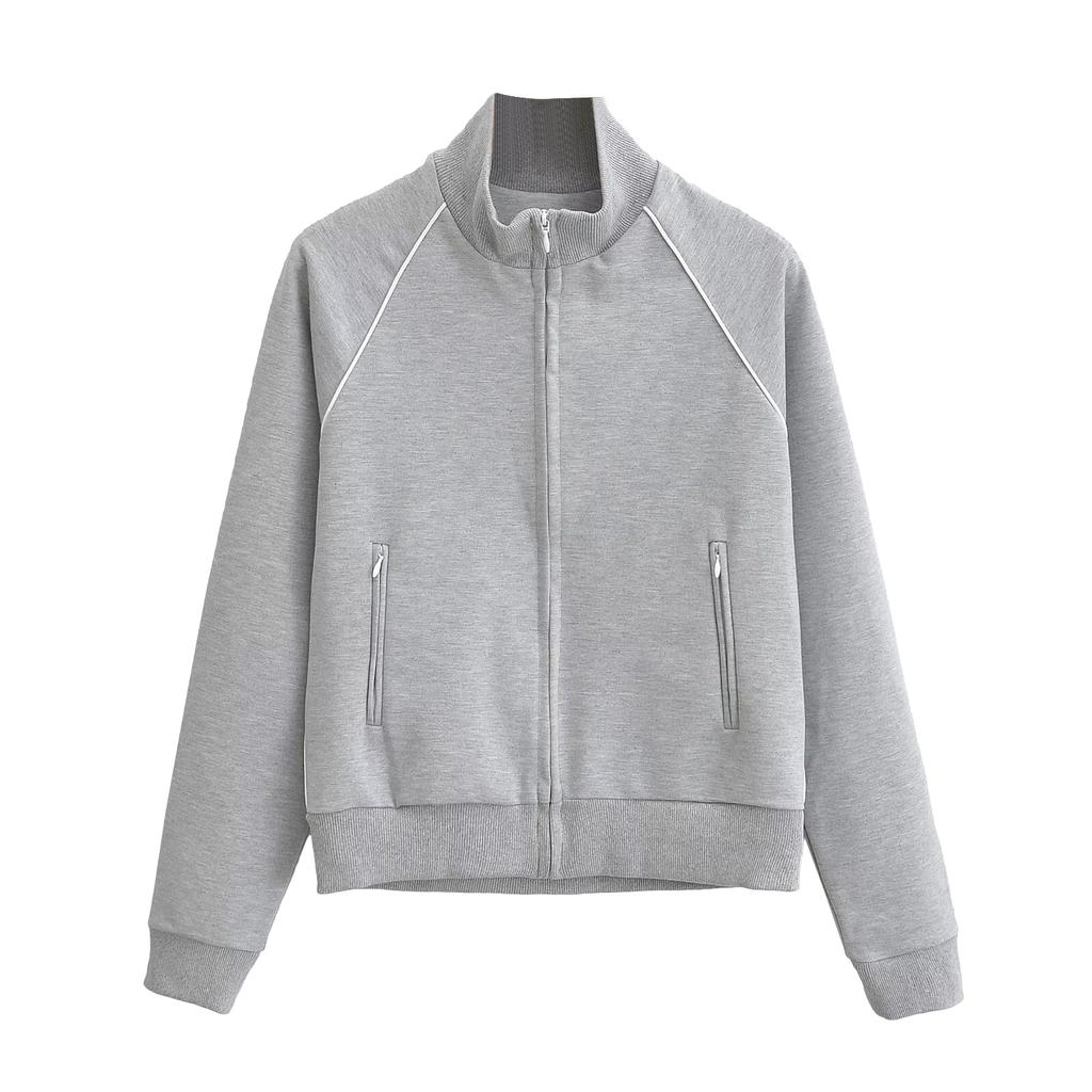 Женская спортивная куртка с воротником-стойкой и молнией, повседневная, короткая, кардиган с длинным рукавом