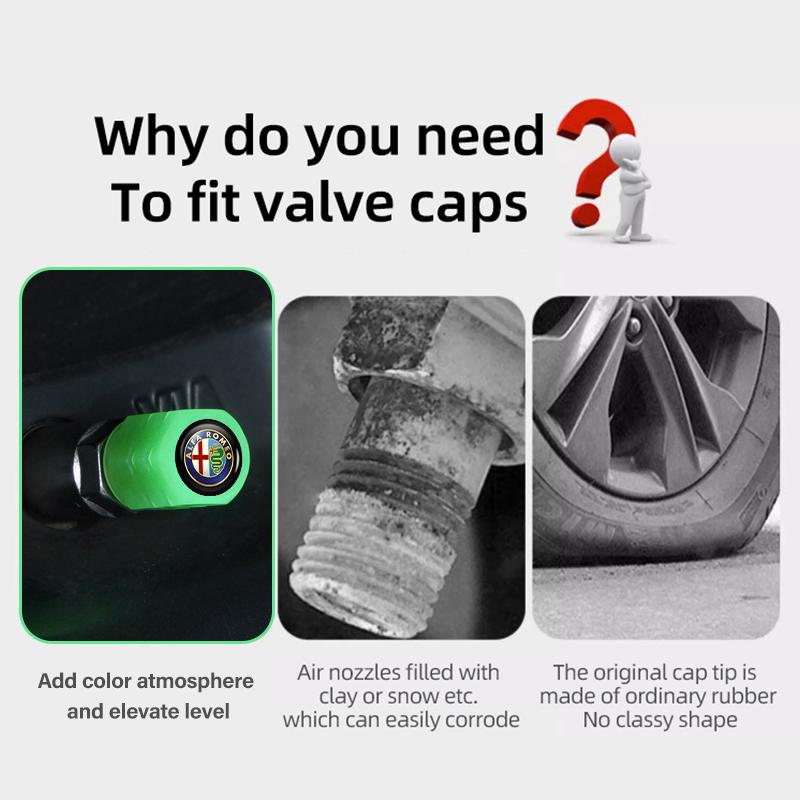2026 Hot Sticker Luminous Car Wheel Tire Valve Caps Rim Stem Dust-proof Covers For Alfa Romeo 159 Giulietta Giulia 147 Mito 156