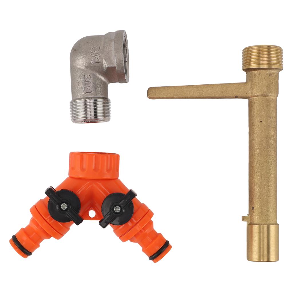 Quick Coupler Valve Key G3/4 Brass with 2 Way Water Hose Splitter Quick Water Intake Valve Key for