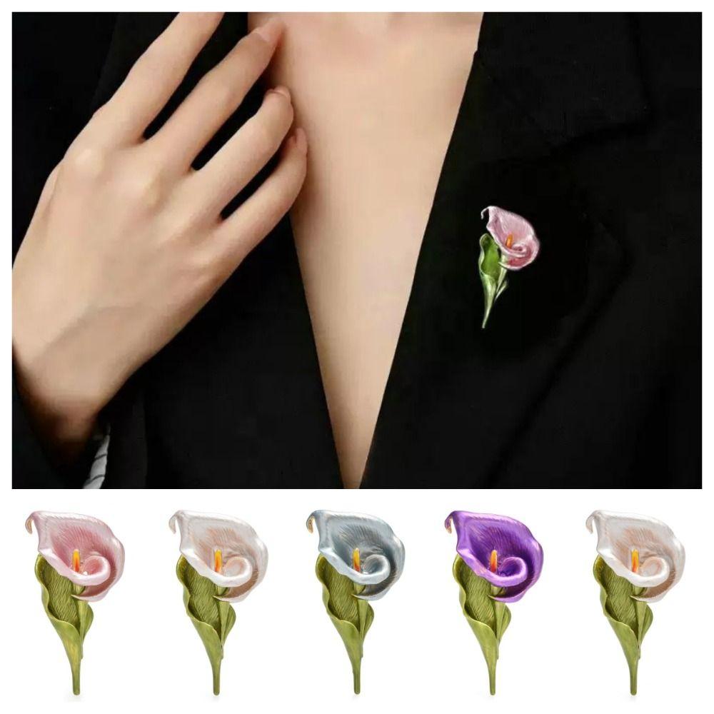 Metal Geometric Brooch Colorful Vintage Brooch Luxury Enamel Calla Flower Brooch Party