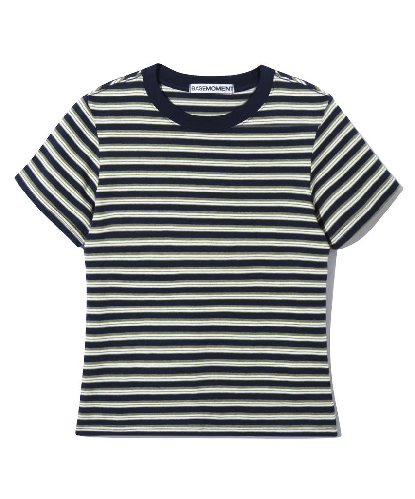 BASEMOMENT (W) Striped Border Crop Top Navy