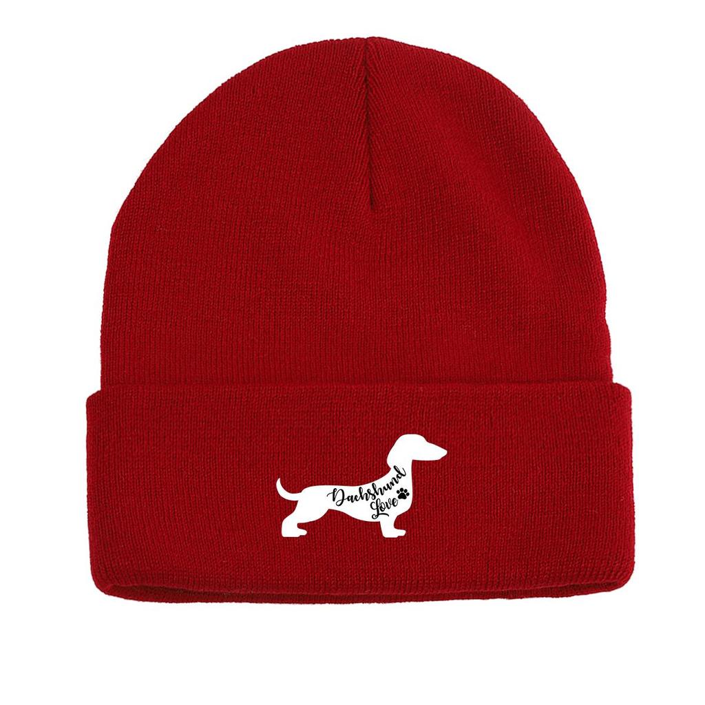 Вязаная шапка с принтом собаки таксы, шапка-бини с изображением животных, ветрозащитные мешковатые модные шапки с помпоном, вязаная шапка, шапка-бини