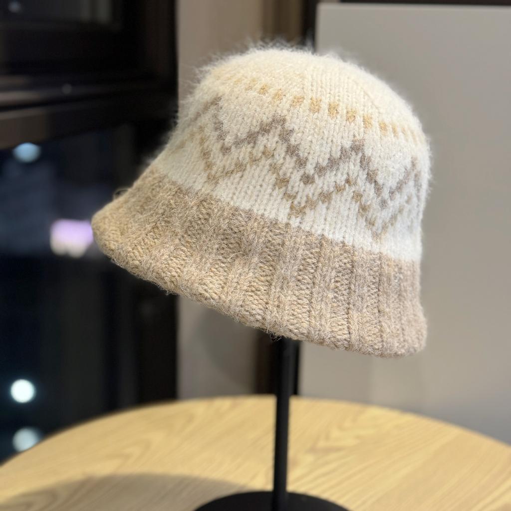 Вязаная шапка-рыбачка Женская зимняя теплая шапка в стиле Fair Isle в корейском стиле с защитой ушей Шерстяная шапка для большого обхвата головы и маленького лица