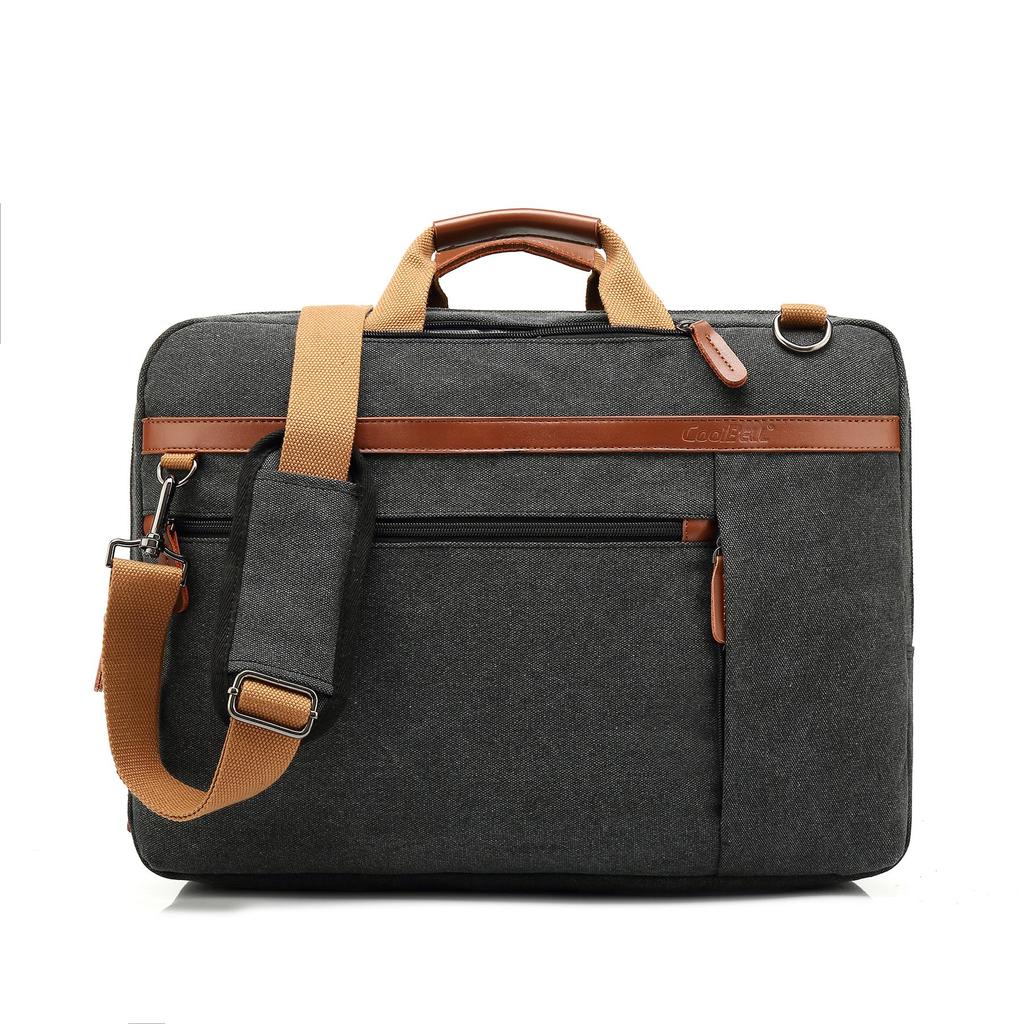 Men Backpacks Cool Bell Nylon/Canvas Male Backpack &Shoulder Bag& Messenger Bag& Handbag 15.6/17.3 Inch Black/Gray CB-5506