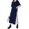 Tiernyueth Short Sleeve Long Dress with Side Long Plus Midi Perfect for Dress, Buttons, Pleats, T-Shirt, Contrast, Cute, Adult, A-Line Dress, Casual,
