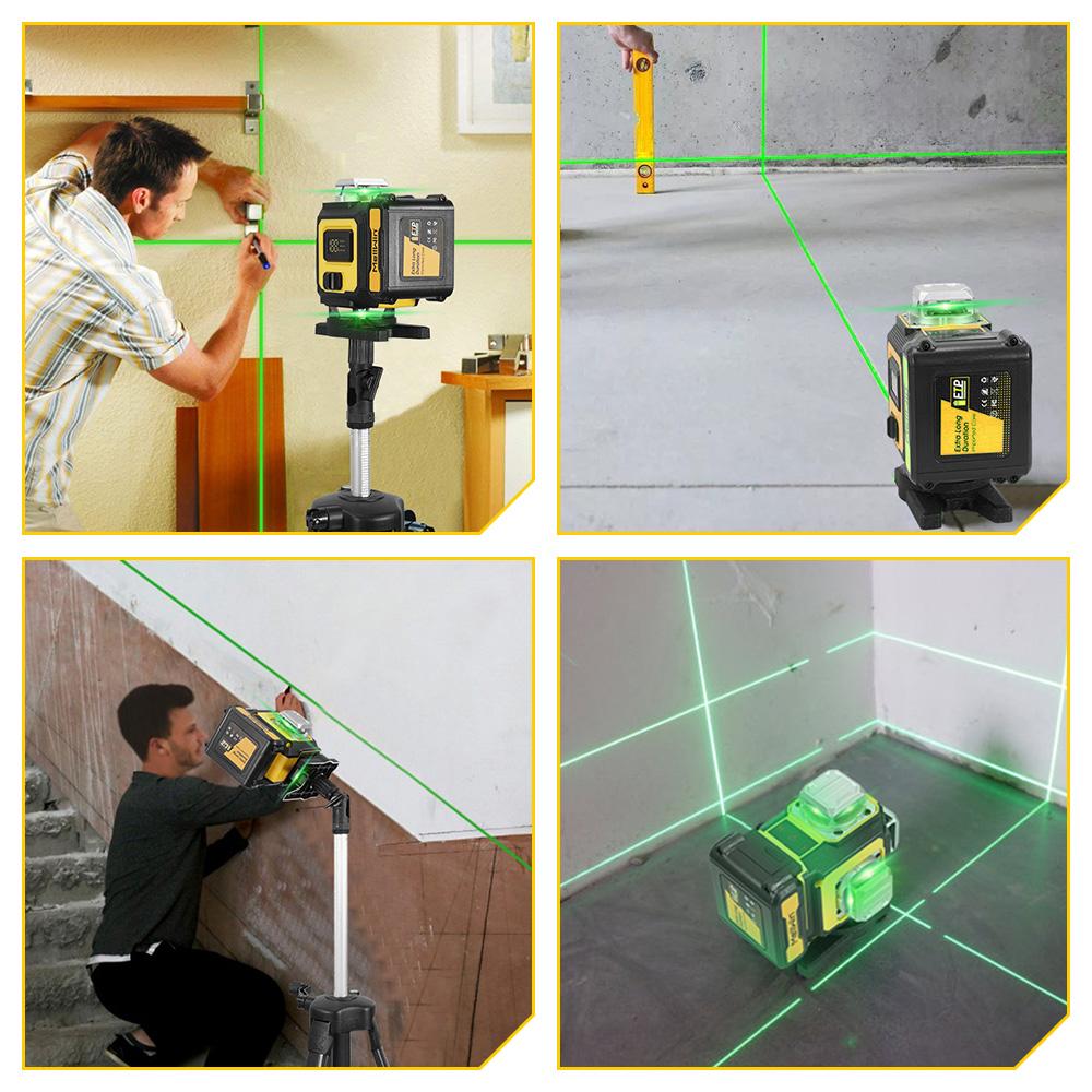 MELLWIN Профессиональный 16-линейный 4D лазерный уровень с пультом дистанционного управления через приложение – 360° горизонтальный и вертикальный самовыравнивающийся лазерный инструмент с зеленым лучом