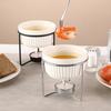 Ceramic Butter Warmer Fondue Pot Stable Metal Rack Chocolate Heater Pot Cheese Melting Pot  Dessert