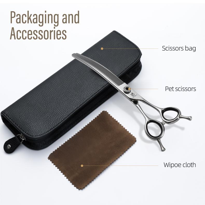 Fenice CIQ Professional 7.0/7.5 Inch JP440C Dog Grooming Scissors Curved Chunker /Thinning Scissors for Dogs Cats and Other Pets