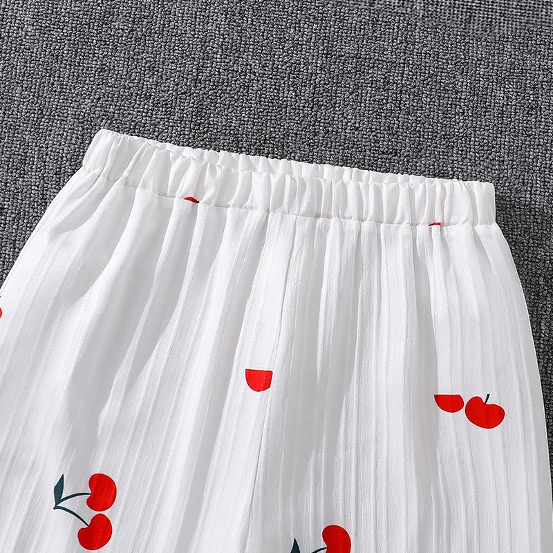 Девочки Осенний Наряд Новый Европейский и Американский Стиль Милый Принт Вишни Рубашка Топ с Длинным Рукавом и Длинные Брюки