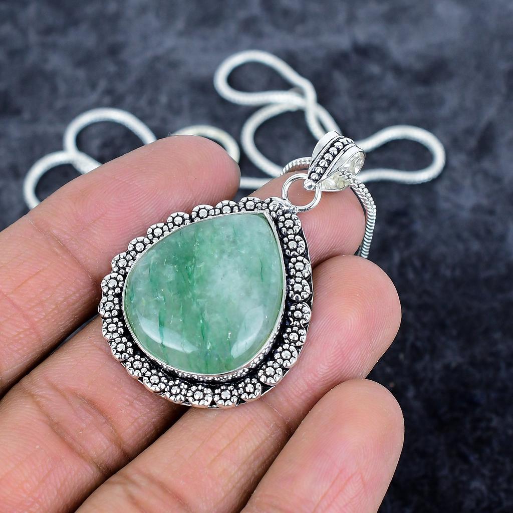 Green Apatite Gemstone Handmade 925 Sterling Silver Jewelry Pendant 1.89" M-2907